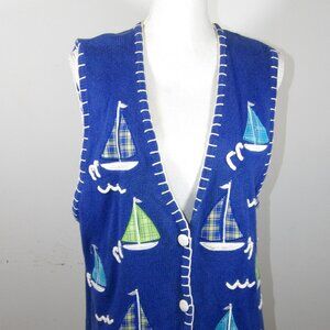 Vintage Blue Mandal Bay Sweater Vest Size XL Sailboats